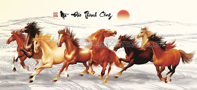 Bức tranh mã đáo thành công với 8 con ngựa